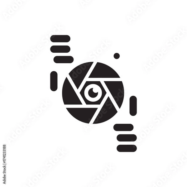 Fototapeta Tech aperture emblem. Futuristic shutter icon, innovation, digital vision, media logo.
