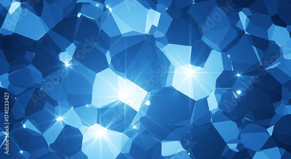 Fototapeta Abstract Blue Geometric Pattern with Luminous Facets. Modern Crystalline Surface with Shimmering Light Reflections and Dynamic Fragments.