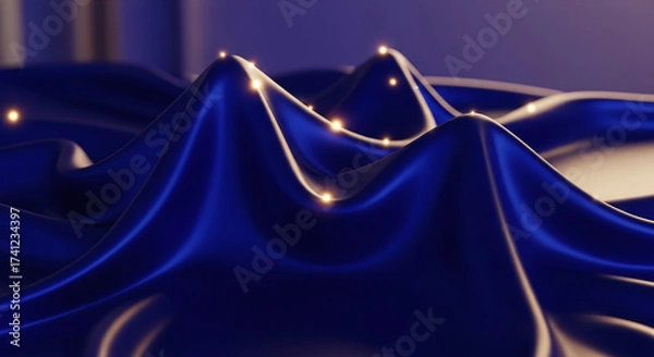 Fototapeta Dynamic Blue Reflective Surface with Scattered Luminous Points