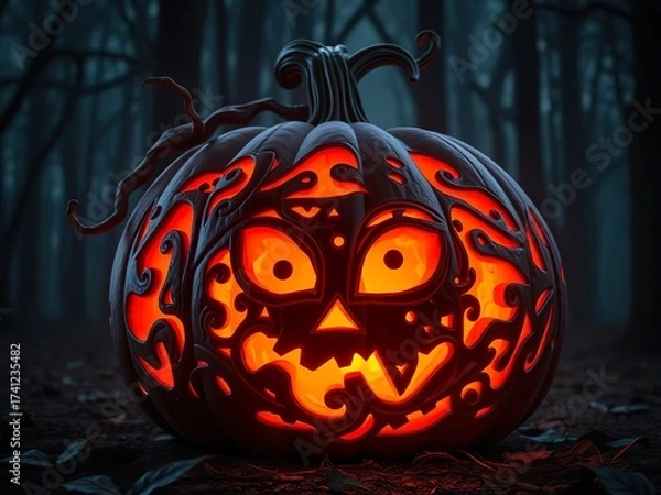 Obraz Spooky Halloween Pumpkin in Candlelight