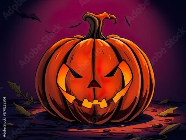 Obraz Spooky Halloween Pumpkin in Candlelight