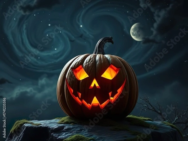 Obraz Spooky Halloween Pumpkin in Candlelight