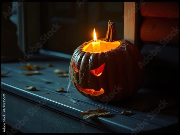 Obraz Spooky Halloween Pumpkin in Candlelight