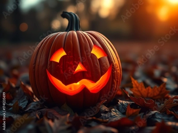 Obraz Spooky Halloween Pumpkin in Candlelight