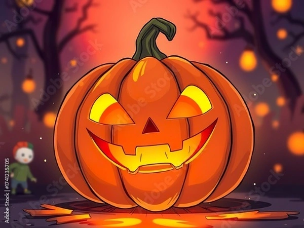 Obraz Spooky Halloween Pumpkin in Candlelight