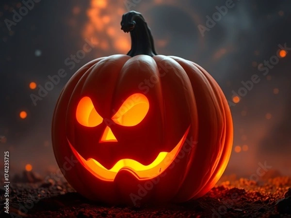 Obraz Spooky Halloween Pumpkin in Candlelight