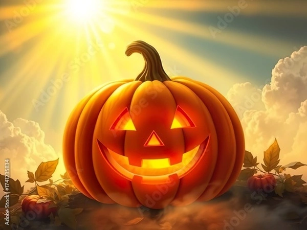 Obraz Spooky Halloween Pumpkin in Candlelight
