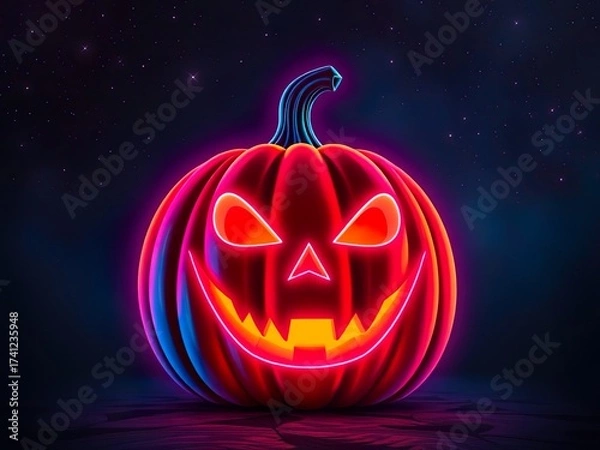 Obraz Carved Halloween Pumpkin with Night Glow