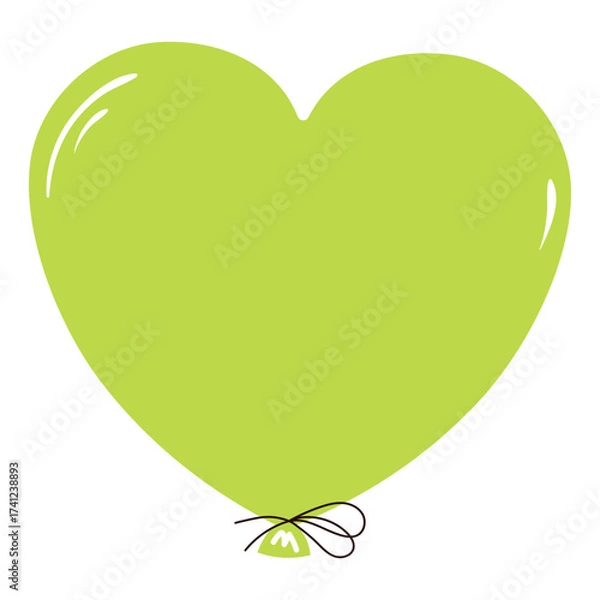 Fototapeta Flying heart shaped air balloon with string hand drawn illustration, isolated vector on transparent. Flat design. Birthday celebration, festival, carnival, party, anniversary clip art, element
