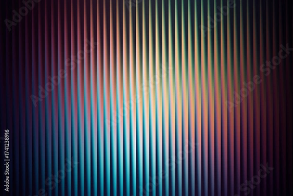 Fototapeta Abstract vertical ribbed texture with a gradient of blue, pink, and yellow light, creating a vibrant and colorful background