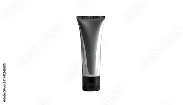 Fototapeta Sleek silver cosmetic tube with black cap isolated on white.