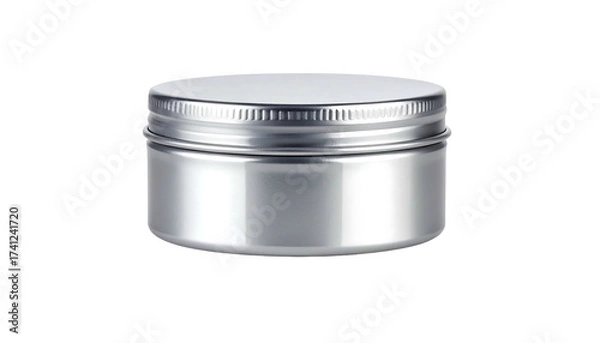 Fototapeta Small Round Silver Metal Tin Container with Lid Isolated on White Background.