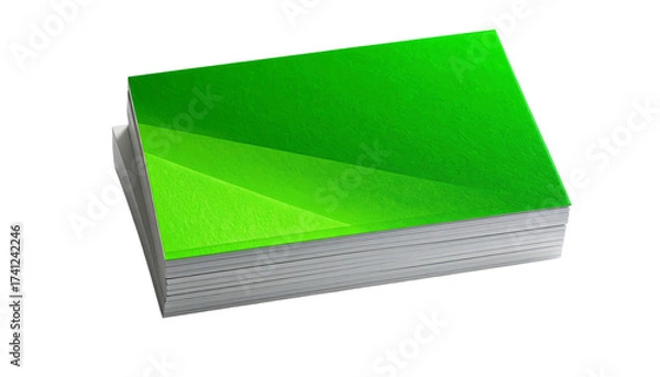 Fototapeta Stack of vibrant green business cards on a clean white background.