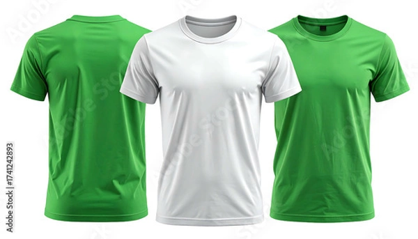 Obraz Three T Shirts White and Green Apparel Mockup.