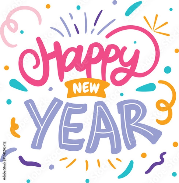 Fototapeta Happy New Year 2026 Typography Set – Festive Lettering and Celebration Elements