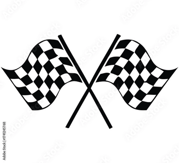 Fototapeta Two crossed checkered flags waving in the wind a symbol of racing and competition on a white background vector illustration