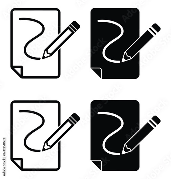 Fototapeta Edit Note Multiple Style Icon Vector Design - document with a pencil, indicating note-taking, writing, or editing a file