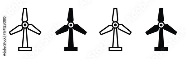 Fototapeta Wind turbine vector silhouettes. Windmill vector icons. Wind turbine icons. Wind power icons. Alternative energy symbols. Editable stroke