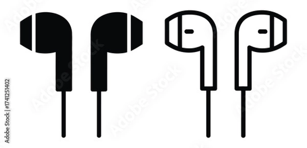 Fototapeta Vector art of a captivating illustration showcasing two pairs of earphones, one in solid black and the other in outline form, , offering a minimalist yet striking visual contrast