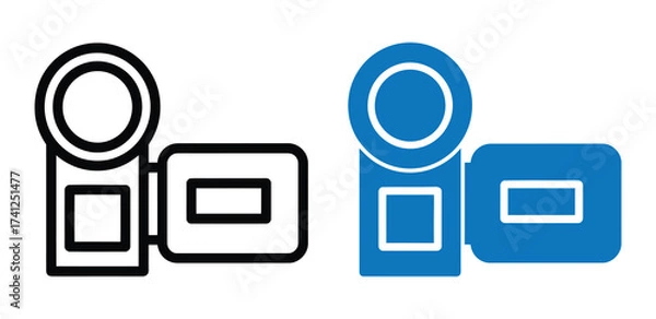 Fototapeta Vector art of a vibrant illustration featuring two camcorders, one in black outline and the other in solid blue, , showcasing a modern design with a touch of retro charm