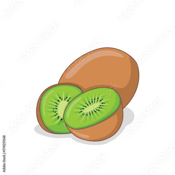Obraz Kiwi Fruit with Sliced Sections Isolated on White