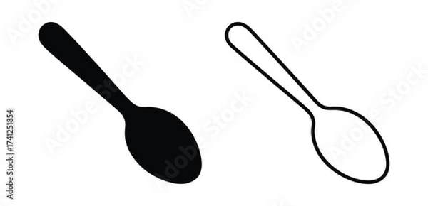 Fototapeta Illustration of two spoons, one filled in black and the other in outline form, representing cutlery and dining utensils