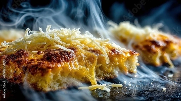 Fototapeta A close up of a freshly baked pizza slice with melted cheese