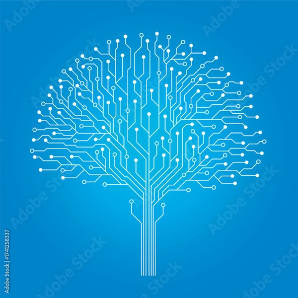 Fototapeta Abstract computer circuit board tree symbol creative electronics concept poster vector illustration. 