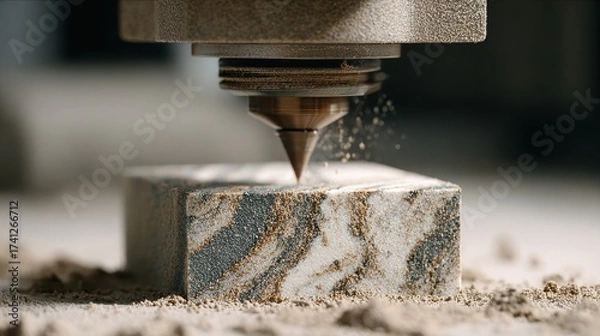 Fototapeta Macro photograph of a nozzle printing onto a marble block