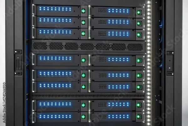 Fototapeta Top down view of server rack with blinking lights