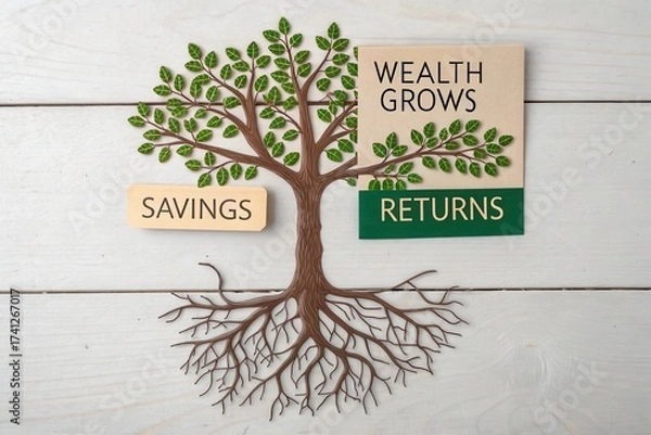 Fototapeta Tree cutout representing financial savings and wealth growth