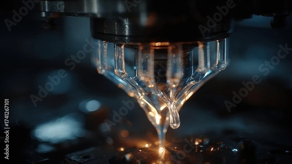 Fototapeta Macro shot of a nozzle depositing molten material