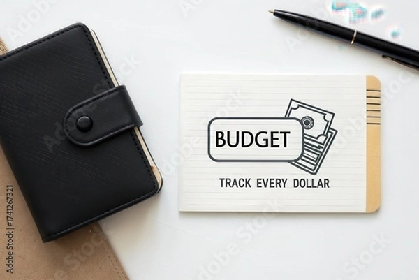 Fototapeta Wallet and Budget Icon with the words track every dollar