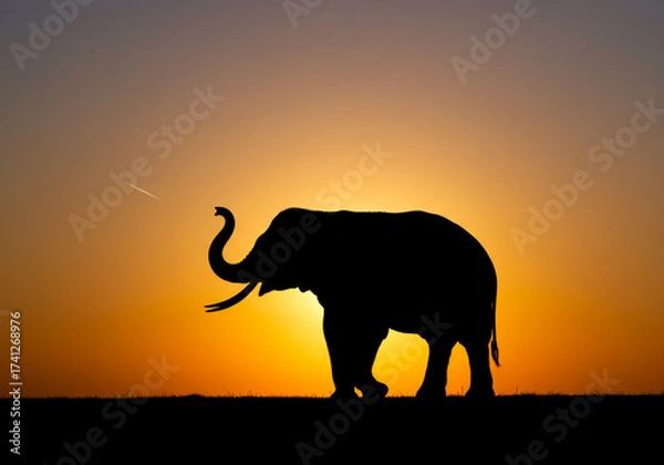 Fototapeta 夕焼け空に浮かぶ象のシルエット