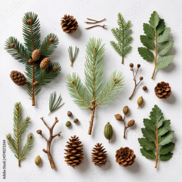 Obraz Natural Elements Arrangement on White Background