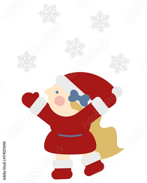 Obraz 雪の中遊ぶかわいい女の子のサンタクロース