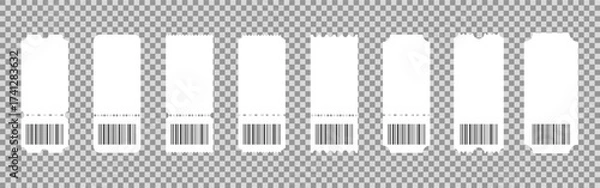 Fototapeta Tickets mockup for cinema. Set of tickets template of different forms. Coupon icons on white background.
