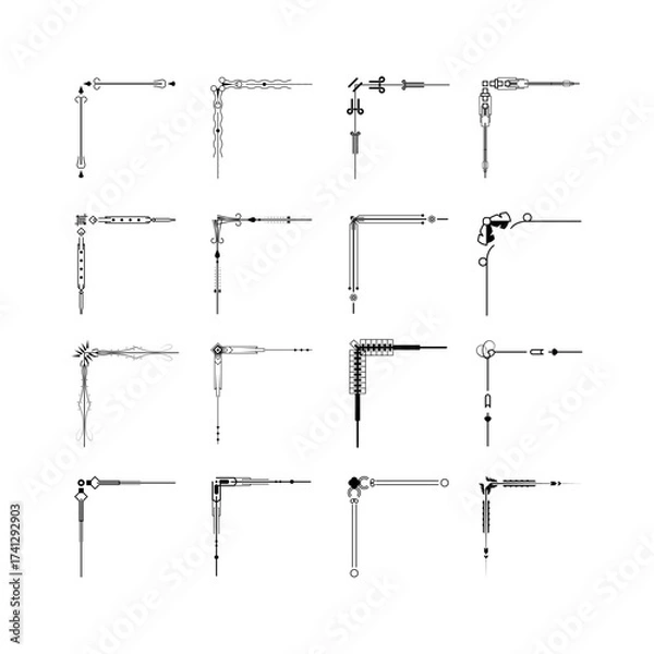 Obraz Set Hand Draw Of Corners Different Shapes Flower Decoration Vector Design Doodle Sketch Style For Wedding And Banner