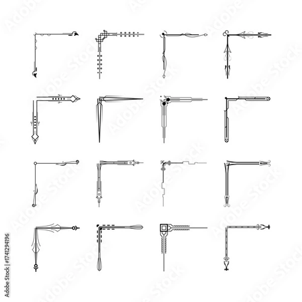 Obraz Set Hand Draw Of Corners Different Shapes Flower Decoration Vector Design Doodle Sketch Style For Wedding And Banner