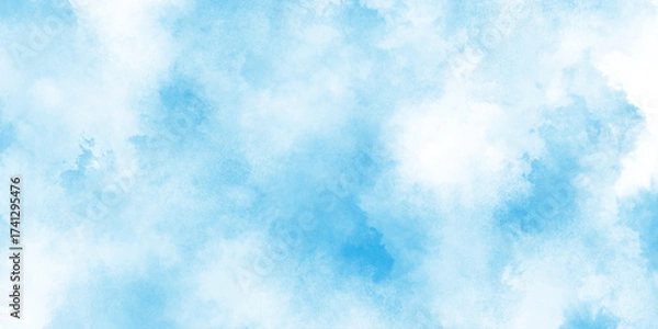 Fototapeta Grunge style blue background with white clouds for any wallpaper and decoration and design, Aquarelle paint blue paper textured canvas perfect for presentation.
