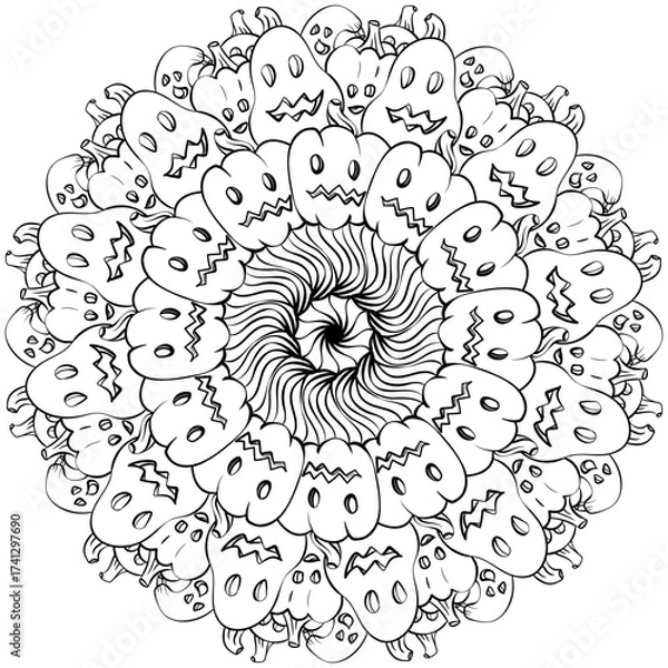 Fototapeta Creative outline mandala with Jack-o'-lanterns of various shapes for a holiday activity or craft
