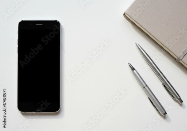 Fototapeta Smartphone Notebook Pen Flat Lay