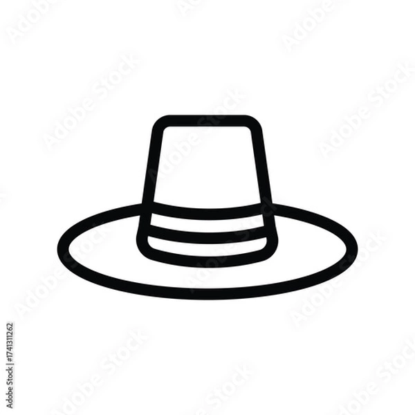Fototapeta Simple blacklined icon of a hat with a cylindrical crown  flat brim