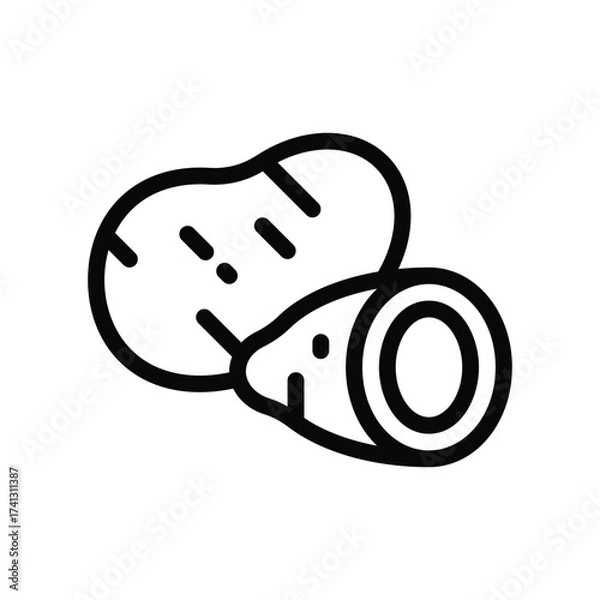 Fototapeta Two potatoes one cut open exposing concentric circles