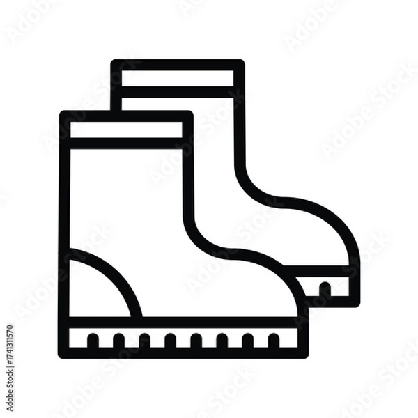 Fototapeta Two wellington boots One overlaps the other Both are black outlines with a white interior