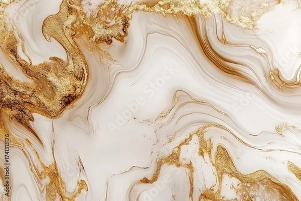 Fototapeta Elegant white marble with gold glitter texture background in luxury style
