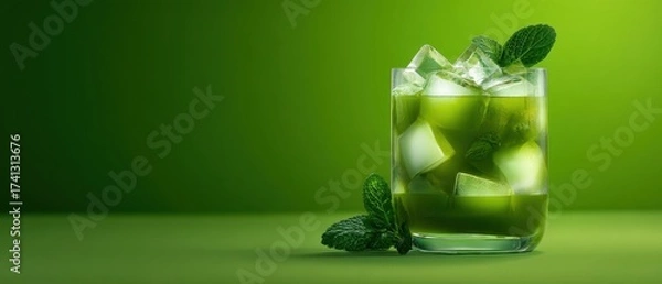 Obraz The Mint Mojito Glass: A Fresh Green Summer Cocktail with Ice Cubes