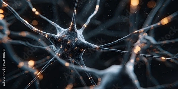 Fototapeta A close-up view depicts neural structures, showcasing detail, light, and abstract patterns