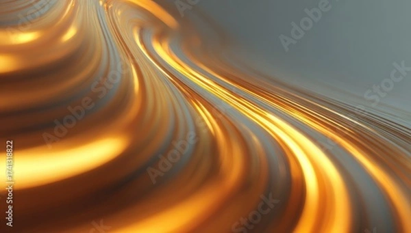 Fototapeta Abstract, fluid design featuring metallic, flowing lines against a muted, gray backdrop