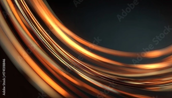 Fototapeta Abstract, flowing lines of bright orange and gold against a dark background